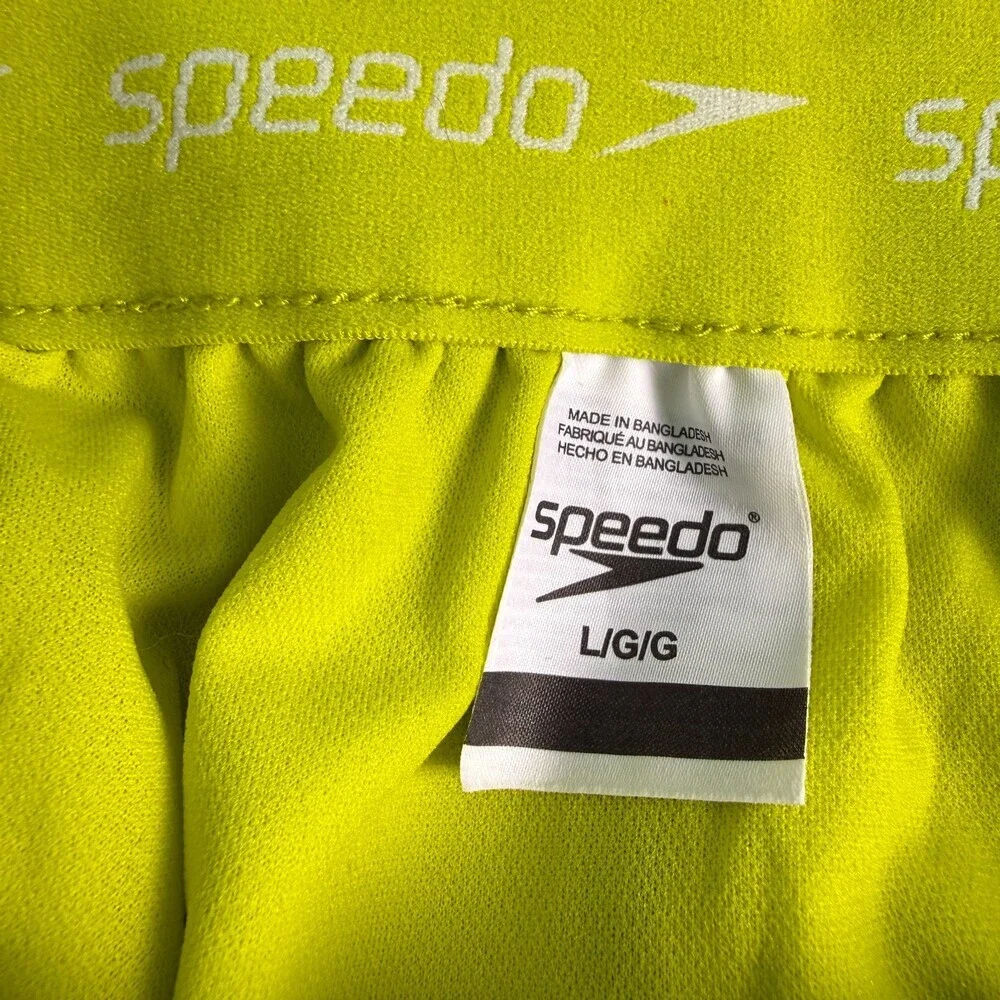 Speedo Men's Swim Trunks Size L Royal Blue Lime Green Geometric Pockets Lined